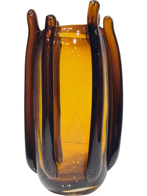 Lara Decor Çizgi Desen Kahve Retro Vazo