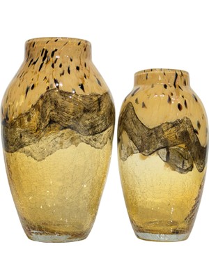 Lara Decor Benekli Sarı Çatlak Vazo Seti