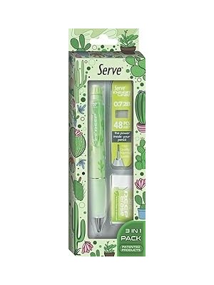 SHC4200 Serve Doğa Desenli Deep Kalem, Deep Silgi Deep Min, 0.7 Mm, Elma Yeşili