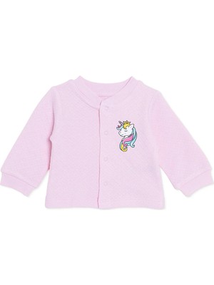 Hellobaby Kız Bebek Kapitone Hırka Unicorn Baskılı Çıtçıtlı Bisiklet Yaka Uzun Kol