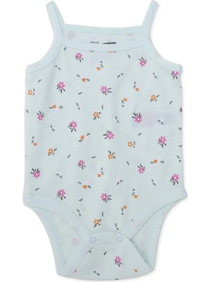 Hellobaby Kız Bebek Body Çiçek Baskılı Çıtçıtlı Bisiklet Yaka Kısa Kol