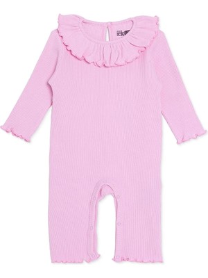 Hellobaby Kız Bebek Tulum Çıtçıtlı Bisiklet Yaka Uzun Kol Patikli