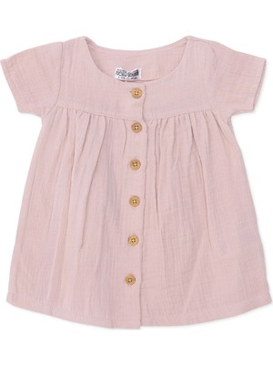 Hellobaby Kız Bebek Elbise Düğmeli Bisiklet Yaka Kısa Kol