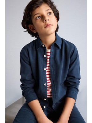 DeFacto Regular Fıt Polo Yaka Tencel Uzun Kollu Gömlek Erkek ÇOCUK G5005A826SP