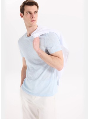 Fabrika Açık Mavi Erkek Slim Fit Flamlı T-Shirt F6SM-TST 2900