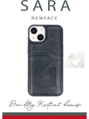 Butik Mey Ithalat®  iPhone 14 Kılıf Sara Kartvizitli Deri Kılıf - Siyah