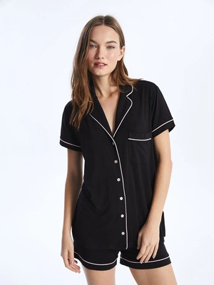 Lc Waikiki Yeni Sezon Gömlek Yaka Düz Kısa Kollu Kadın Şortlu Pijama Takımı