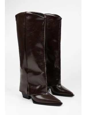 Kadın Texas Kahve Parlak Tozluk Detaylı Kovboy Çizme