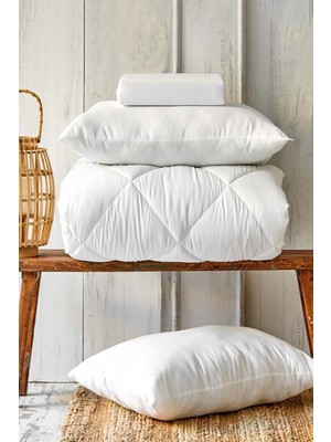 Linnda Home Beyaz Çift Kişilik Microfiber Yorgan Seti 195 x 215 cm Silikon Yastıklarla Rahat Uyku