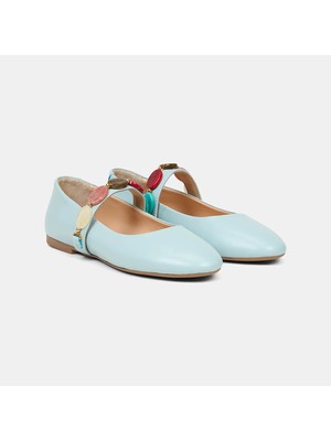 Desa Kadın Mavi Renkli Taş Aksesuarlı Deri Babet