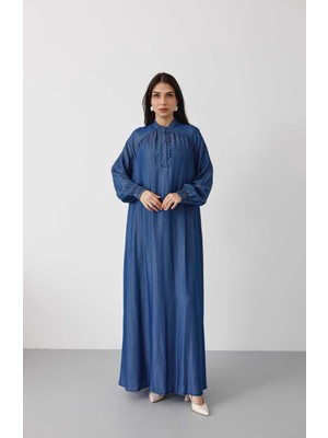 Neways 6665-BÜZGÜLÜ Patlı Elbise Koyu Mavi