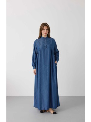 Neways 6667-YARIM Patlı Elbise Koyu Mavi