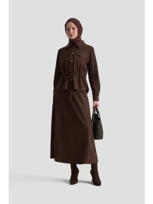 Armine Trend Cep Kapağı Detaylı Belden Sıkmalı Fitilli Etekli Ikili Takım Kahverengi 25KT659