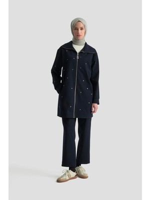 Armine Trend Drop Detaylı Fermuarlı Örme Pantolonlu Ikili Takım Lacivert 25KT685