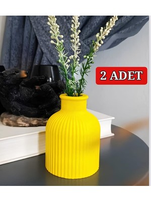 E.M.S 2 Adet Vazo Çizgili Vazo Pampas Vazosu Yapay ve Kuru Çiçek Vazosu Sarı Renk.