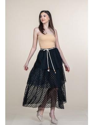 MissVina Üç Kat Volanlı Tül Uzun Etek 6883