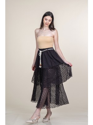 MissVina Üç Kat Volanlı Tül Uzun Etek 6883