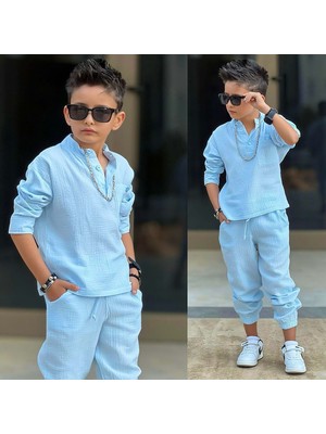 Gültekin Bebe Müslin Gömlekli Ikili Erkek Takım 5-14 Yaş -12003550 - Açık Mavi