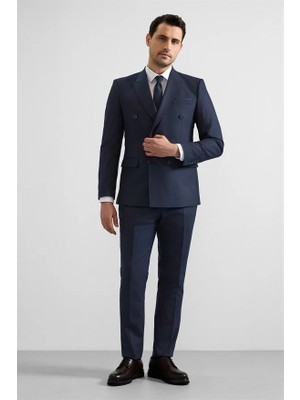 Süvari Lacivert Slim Kruvaze Yaka 6 Drop Takım Elbise