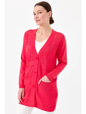 Desen Triko Kadın Triko V Yaka Yazlık Hırka N.çiçeği