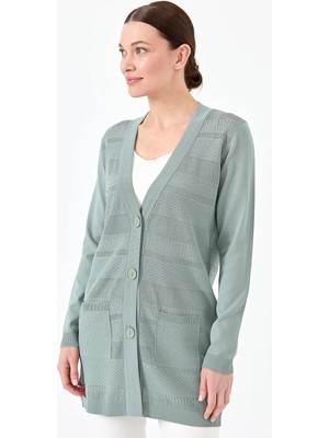 Desen Triko Kadın Triko V Yaka Yazlık Hırka A.mint