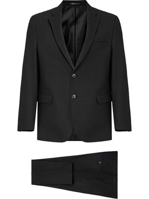 Süvari Siyah Regular Fit Erkek Takım Elbise Sivri Yaka 4 Drop Polyester - Viskon