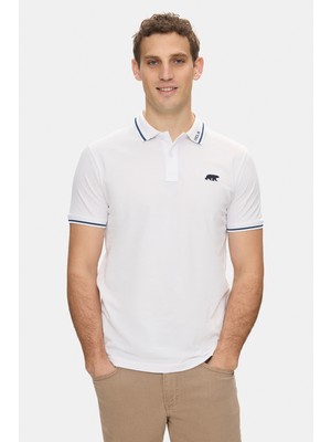 Ucla Fahr Beyaz Polo Yaka Nakışlı %100 Pamuk Standard Fit Erkek Tshirt