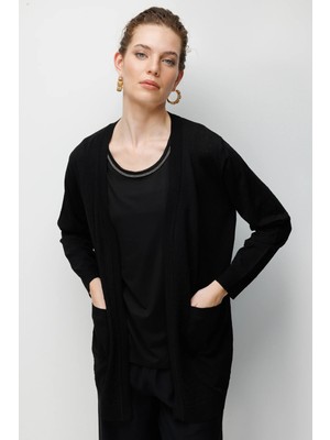 Desen Triko Kadın Desenli Ince Triko Hırka Siyah