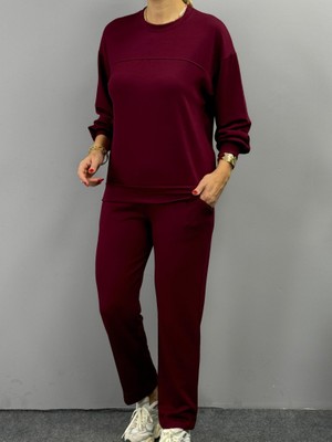 Civetta Kadın Uzun Kollu Bisiklet Yaka Viskon Iki Iplik Bluz ve Pantolon Ikili Takım