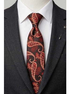 Kravatkolik Bordo Şal Desen Mendilli Klasik Kravat KK13124