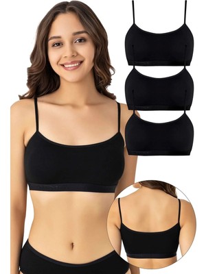 Arma Yıldız Kadın Pamuklu Likralı Ip Askılı Çıkarılabilir Pedli Yarım Atlet Büstiyer Siyah 3'lü Paket