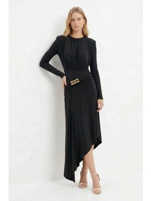 Rays Siyah Vatkalı Omuz Büzgülü Elbise 252681