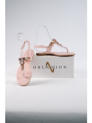 Oblavion Lavion Hakiki Deri Taşlı Kadın Sandalet