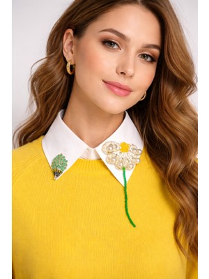 Uretti - Sümeyya 2589 8483 El Yapımı Incili Papatya Işlemeli Seyyar Yaka - Taş Işlemeli Choker Kolye