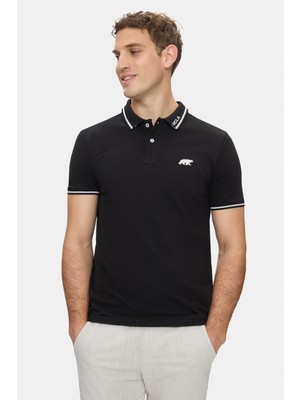 Ucla Fahr Siyah Polo Yaka Nakışlı %100 Pamuk Standard Fit Erkek Tshirt