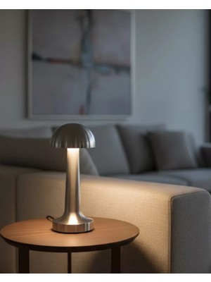 Eilo Luxe Dokunmatik Mantar Masa Lambası 3 Modlu Işık Şarjlı Kablosuz LED Krom Gövde - AA002C-68BK09