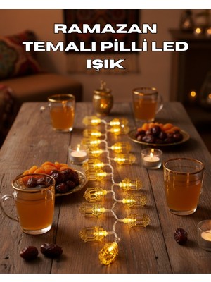 Eilo Luxe Ramazan Işıkları Pilli Altın Fener Tasarımlı Dekoratif LED Aydınlatma - AA002C-68BYK3