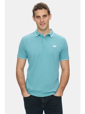 Ucla Fahr Petrol Mavisi Polo Yaka Nakışlı %100 Pamuk Standard Fit Erkek Tshirt