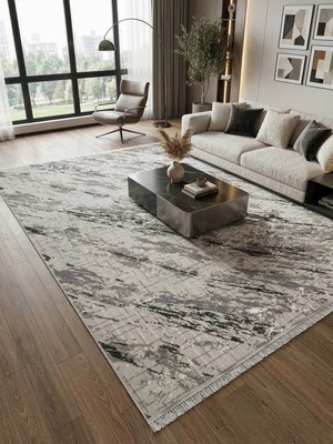 Bademli Halı Lüx Kaymaz Taban Dekoratif Halı 9030 Gri