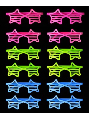 Aesco Mey Ithalat® Neon Fosforlu Yıldız Panjur Gözlük 12 Adet – 80’ler 90’lar Parti Stili