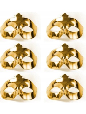 Aesco Mey Ithalat® Altın Metalize Renk Düz Balo Parti Maskesi 6 Adet