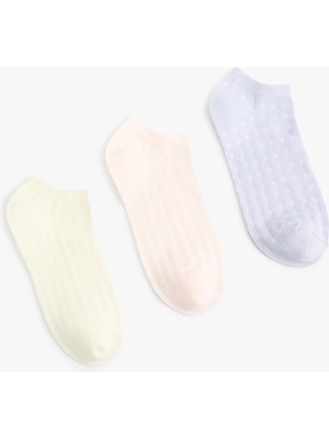 Koton Pamuklu Dokulu Çok Renkli 3'lü Patik Çorap Seti