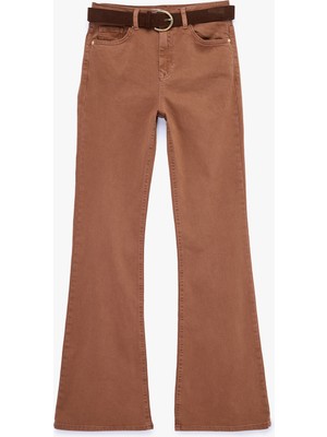 Koton Normal Bel Kemer Detaylı Dar Kalıp Cepli Ispanyol Paça Pantolon - Flare Jeans