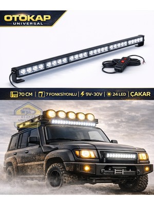 Otokap Universal 70CM 7 Fonksiyonlu 24 LED Off Road Çakar Bar 9V-30V 4x4 Beyaz Projektör Işık LED