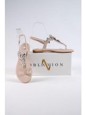 Oblavion Lavion Hakiki Deri Taşlı Kadın Sandalet