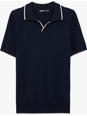 Koton Regular Fit Pamuklu Çizgi Detaylı Polo Yaka Kısa Kollu Triko Tişört