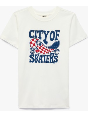 Koton Pamuklu Bisiklet Yaka Kısa Kollu Kaykay Temalı Baskılı Tişört