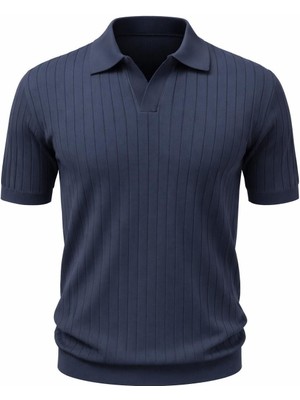 Plus Scorpion Erkek Polo Yaka Slim Fit Triko Tişört Dikey Çizgili Modern Yazlık Triko
