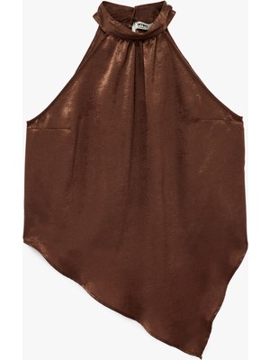 Koton Asimetrik Kolsuz Halter Yaka Saten Bluz