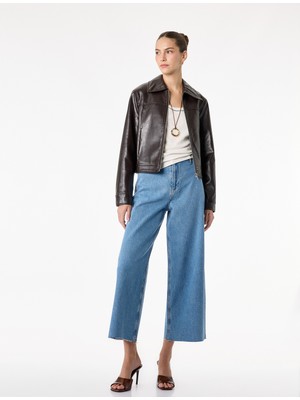 Koton Düğmeli Yüksek Bel Rahat Kesim Denim Pantolon - Culotte Jeans